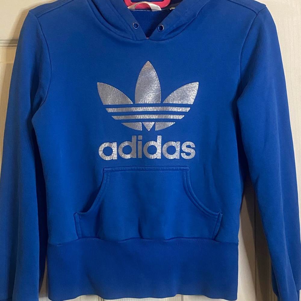Adidas Blue Hoodie with Metallic Logo